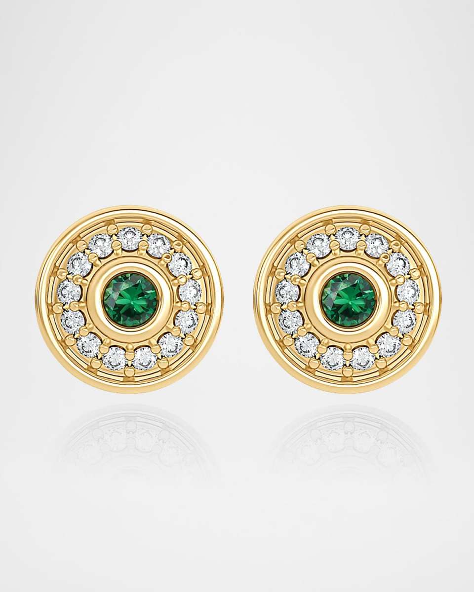 18K Universum Petite Pave Diamond and Emerald Stud Earrings